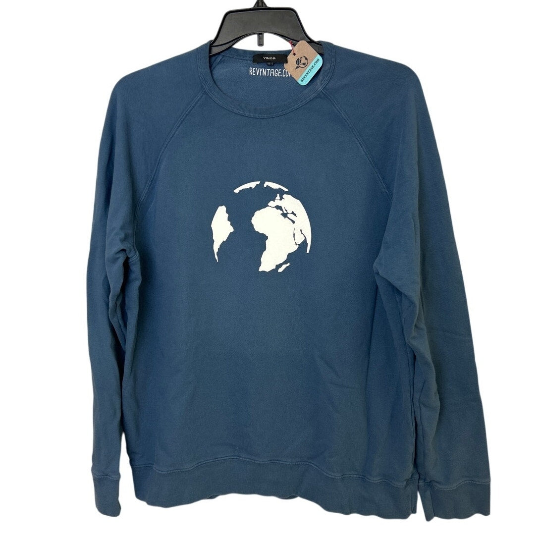 Upcycled Hand Printed Womens XL Save The Earth World Long Sleeve Crew Sweatshirt