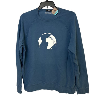 Upcycled Hand Printed Womens XL Save The Earth World Long Sleeve Crew Sweatshirt