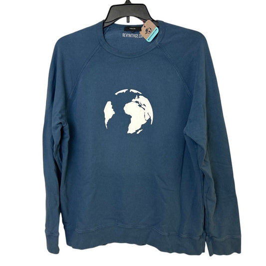 Upcycled Hand Printed Womens XL Save The Earth World Long Sleeve Crew Sweatshirt
