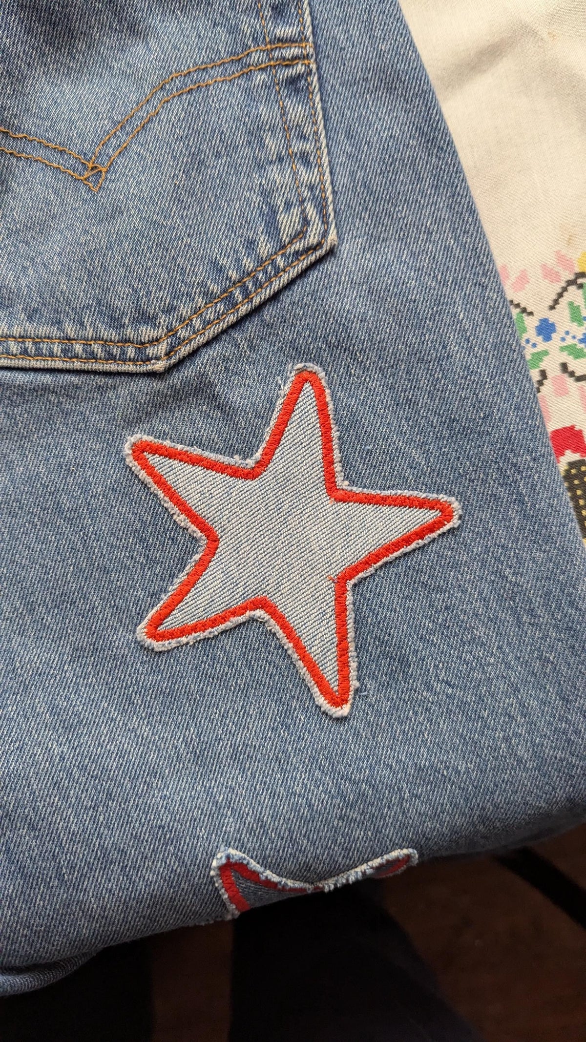 Patchwork Star Jeans- Medium Wash Levi's with Handmade Star Patches