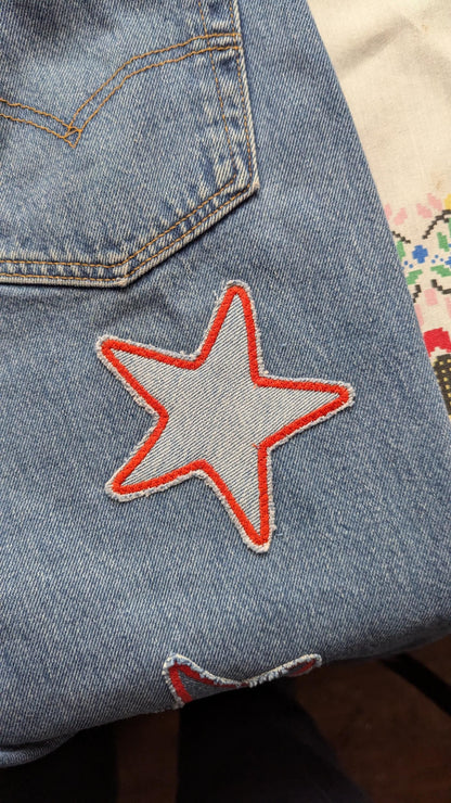 Patchwork Star Jeans- Medium Wash Levi's with Handmade Star Patches