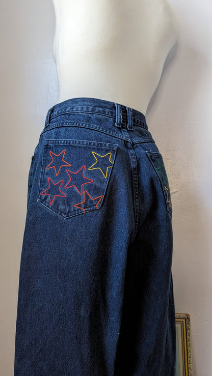 Reworked Embroidered Rainbow Star Pocket Jeans