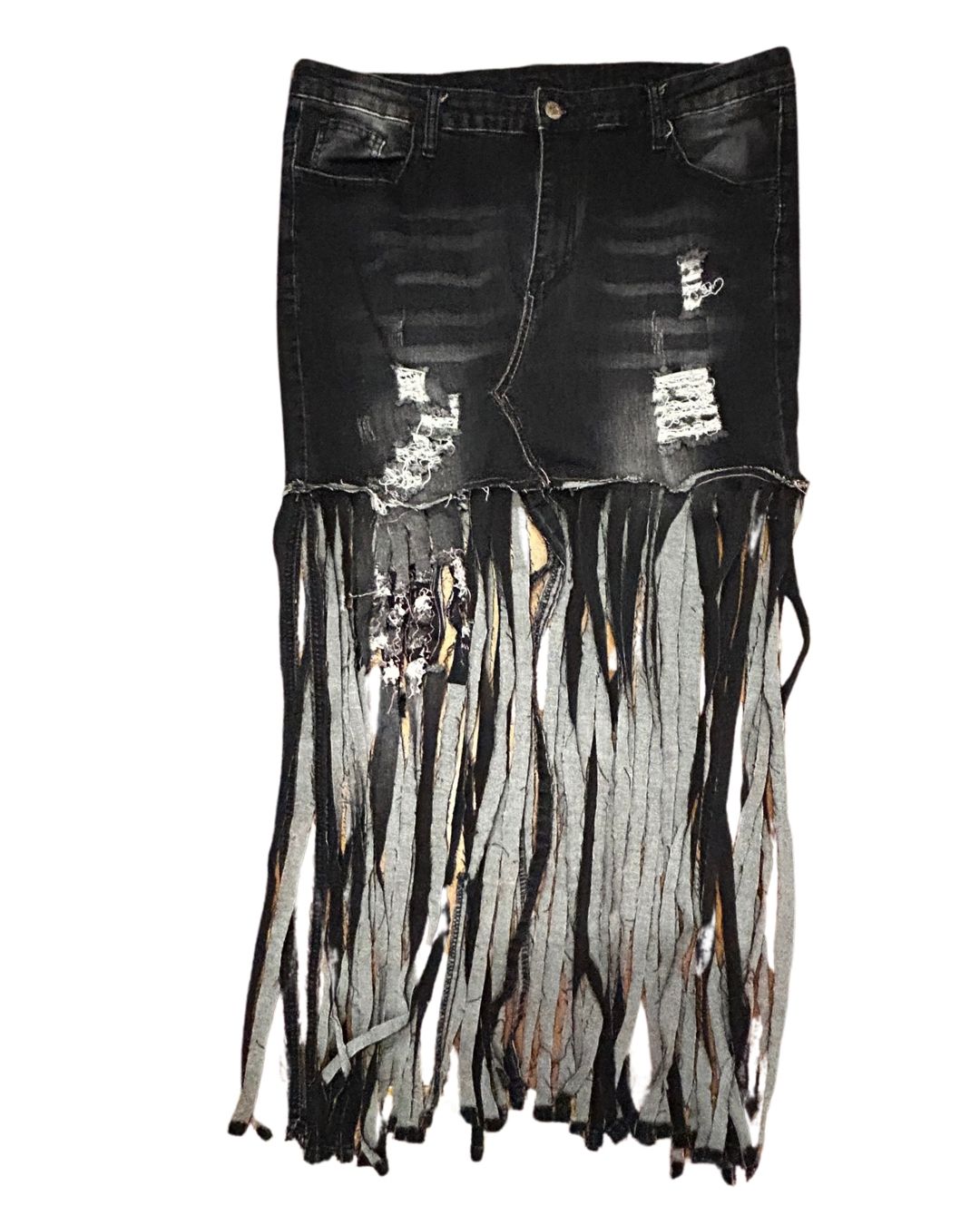 Midnight Outlaw Black Denim Fringe Skirt by The Modern Alien, photo 2