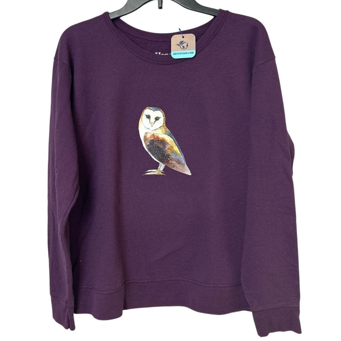 Woodland Owl Hand Printed Purple Sweatshirt by Revyntage