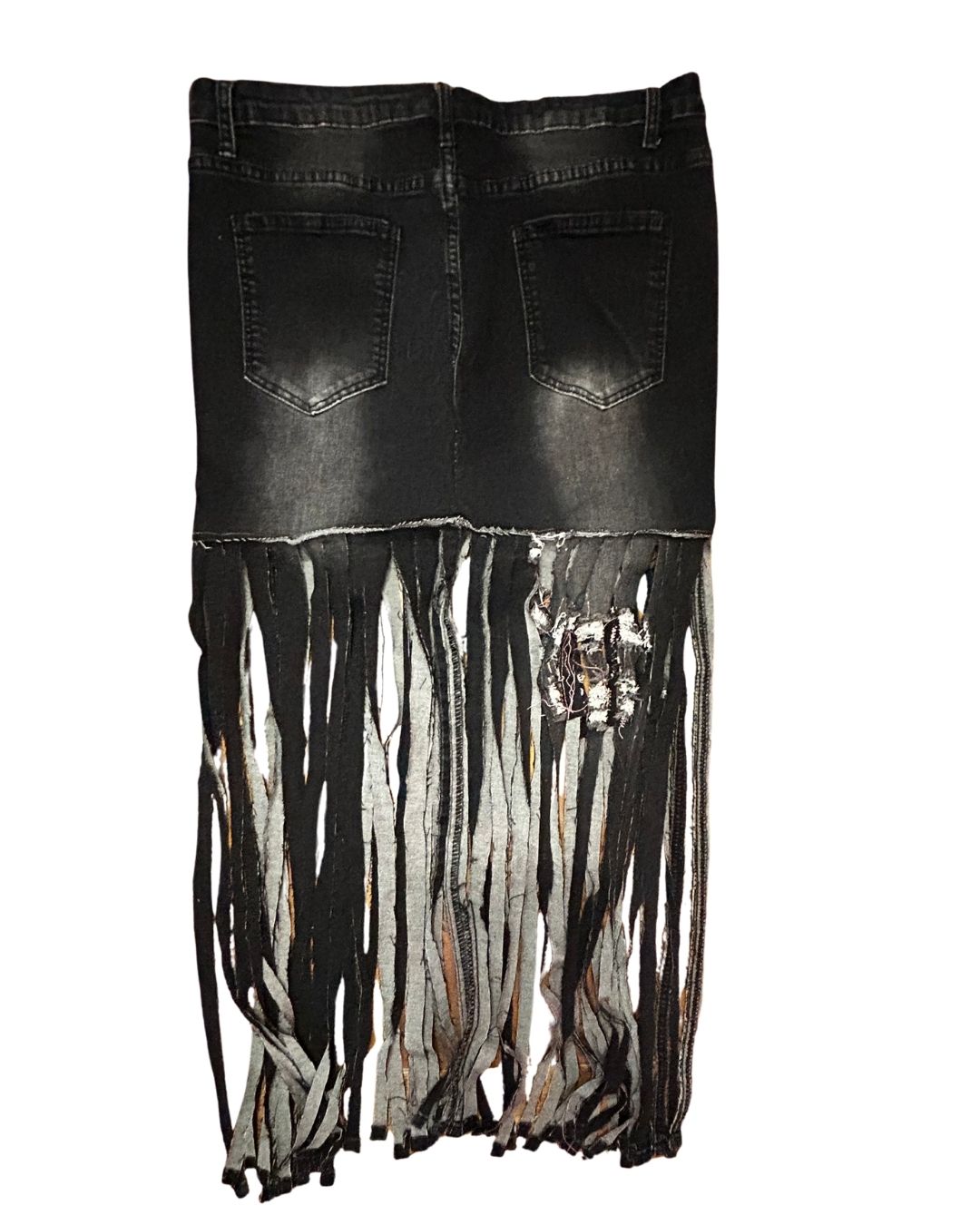 Midnight Outlaw Black Denim Fringe Skirt by The Modern Alien, photo 3