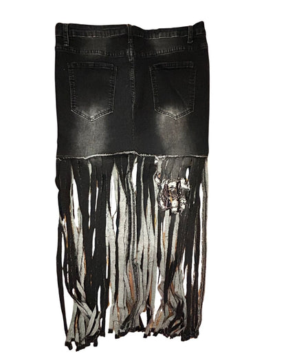 Midnight Outlaw Black Denim Fringe Skirt by The Modern Alien, photo 3