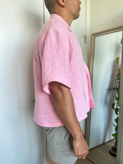Pink Irish Linen Embroidered Cropped Top by Finding Doll, photo 13