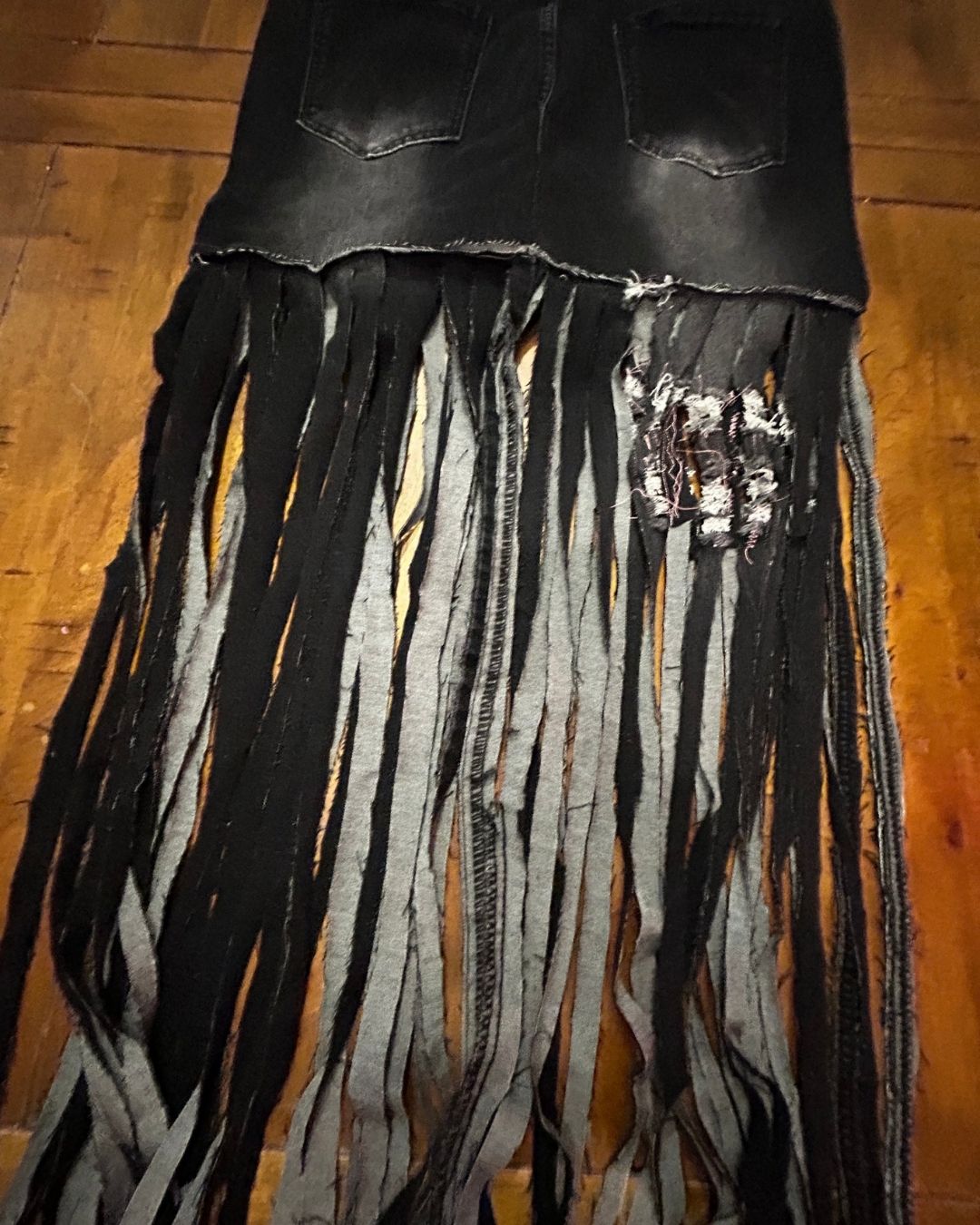 Midnight Outlaw Black Denim Fringe Skirt by The Modern Alien, photo 6