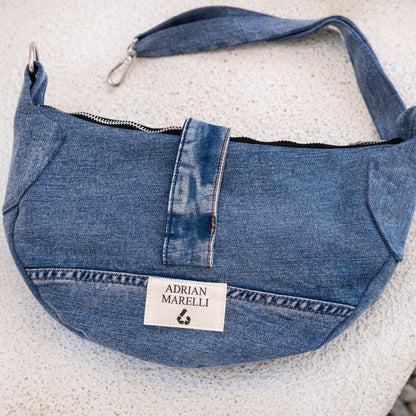 Brooklyn Crescent / Upcycled Denim Crossbody Light Blue