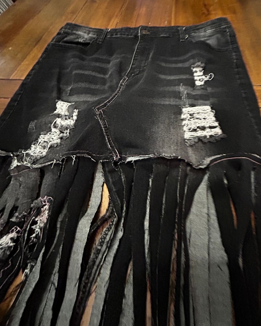 Midnight Outlaw Black Denim Fringe Skirt by The Modern Alien, photo 7