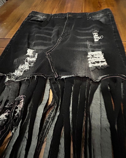 Midnight Outlaw Black Denim Fringe Skirt by The Modern Alien, photo 7