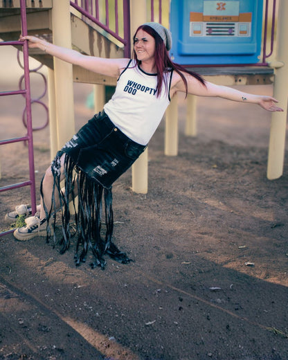 Midnight Outlaw Black Denim Fringe Skirt by The Modern Alien, photo 14
