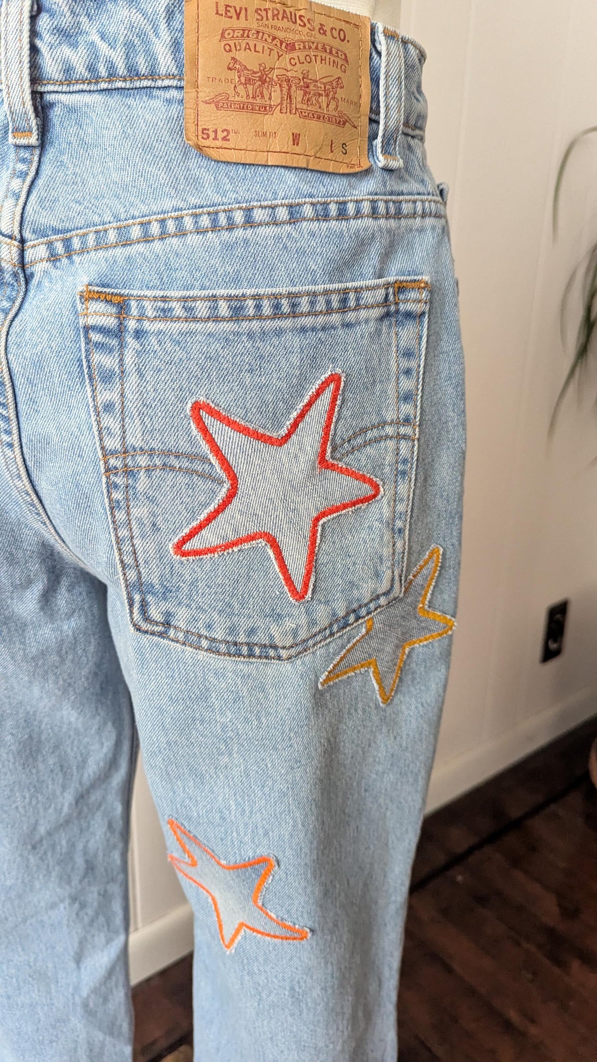 Patchwork Star Jeans- Light Wash Levi's with Handmade Star Patches