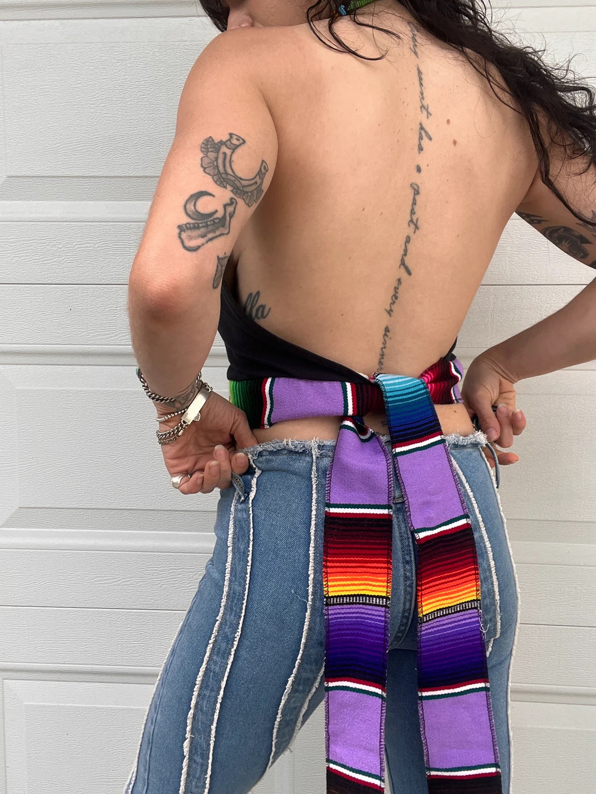Metallica Beaded Halter Backless Halter Crop Top