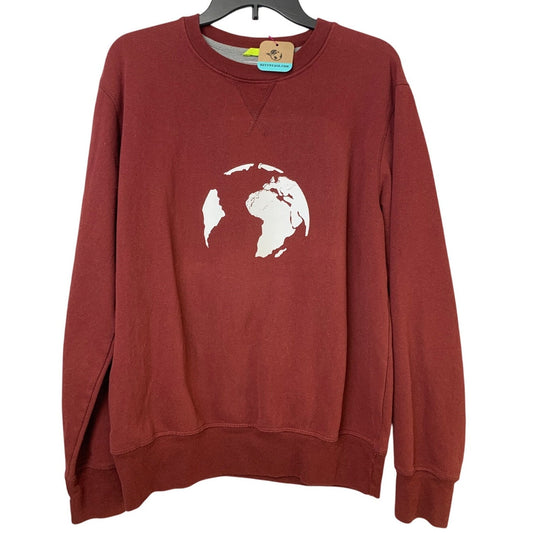 Upcycled Hand Printed Mens Medium Red Save Planet Earth Crew Neck Sweatshirt