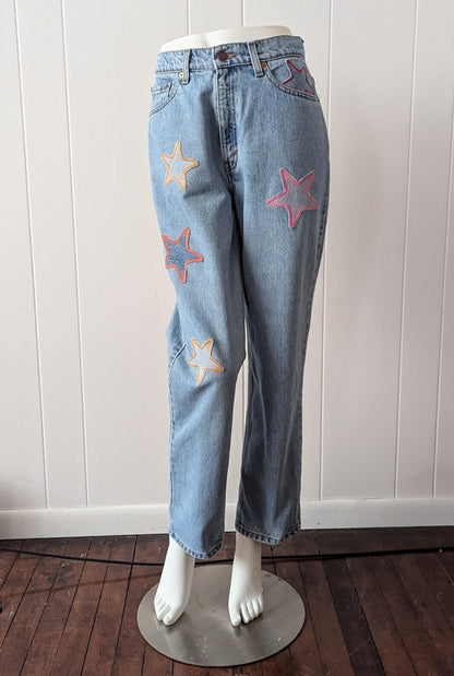 Patchwork Star Jeans- Light Wash Levi's with Handmade Star Patches