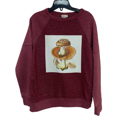 Upcycled Hand Printed Women XL Spodoleucus Oyster Mushroom PolyCotton Sweatshirt