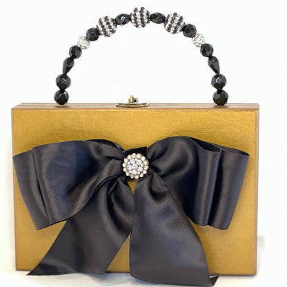 Black and gold bow evening bag