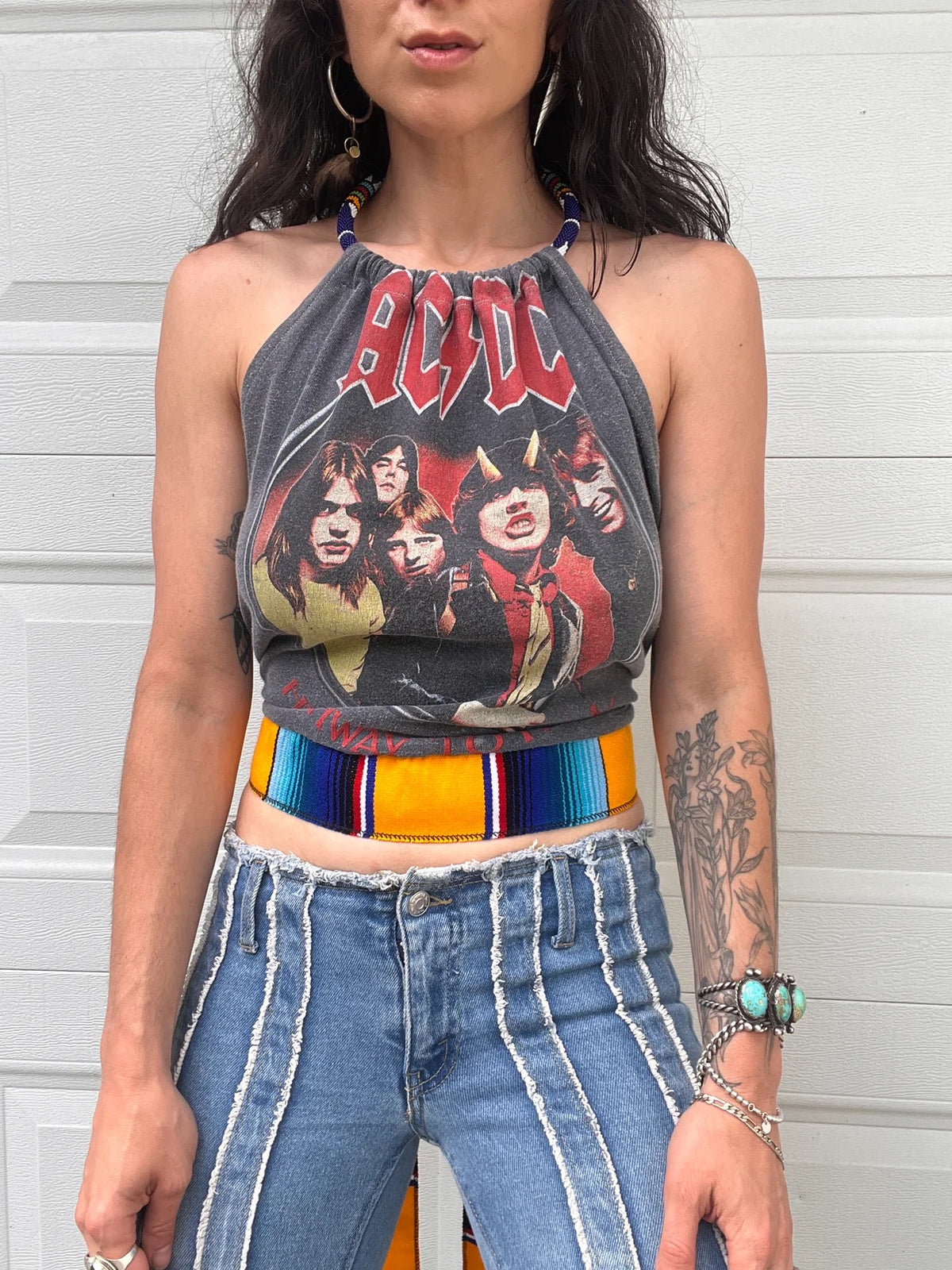 ACDC Beaded Halter Backless Halter Crop Top