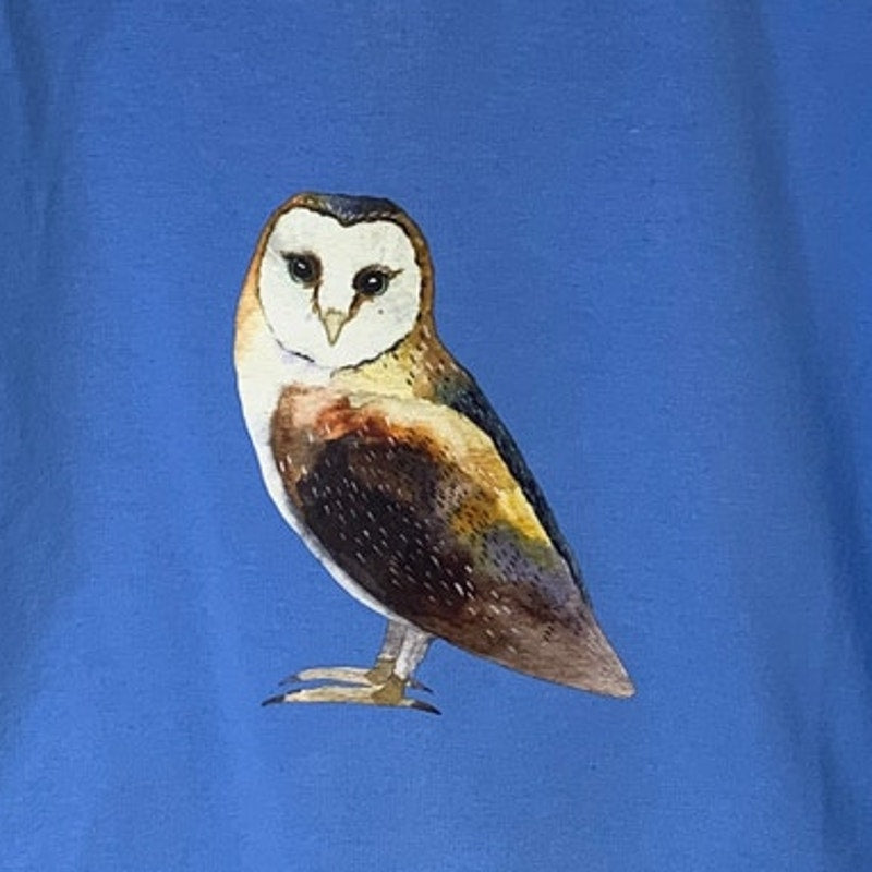 Upcycled Hand Printed Womens 1X Woodland Owl Bird Long Sleeve Sweatshirt Pockets