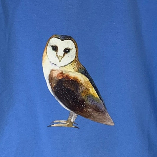 Upcycled Hand Printed Womens 1X Woodland Owl Bird Long Sleeve Sweatshirt Pockets