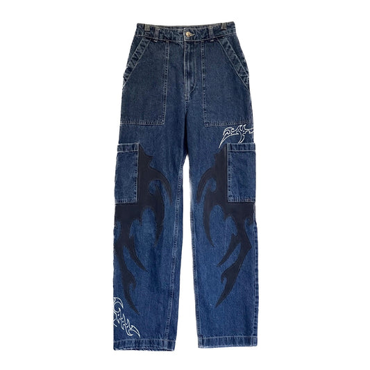 Hand Painted Cybersigilism Cargo Jeans