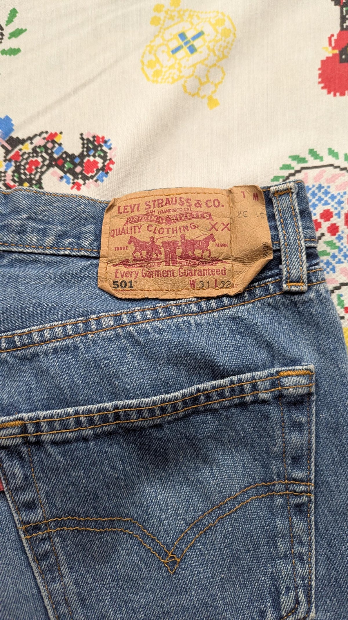 Patchwork Star Jeans- Medium Wash Levi's with Handmade Star Patches