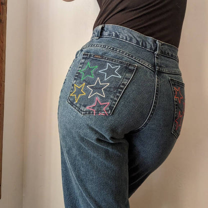 Original Reworked Embroidered Rainbow Star Jeans
