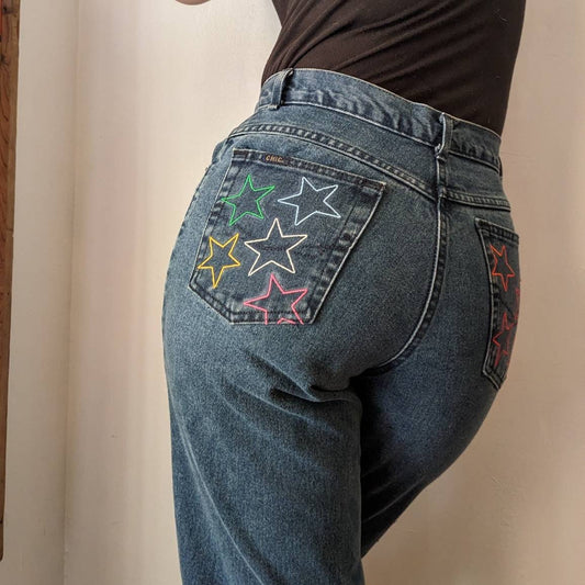 Original Reworked Embroidered Rainbow Star Jeans
