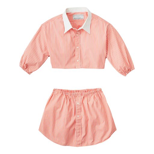 A Pin stripe creamsicle two-piece set.