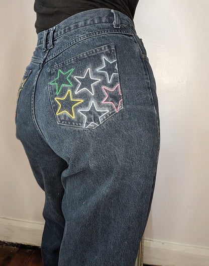 Reworked Embroidered Rainbow Star Pocket Jeans