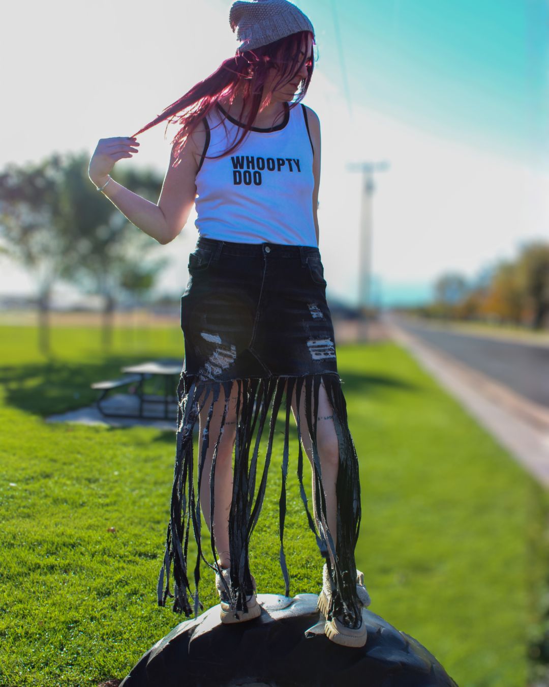 Midnight Outlaw Black Denim Fringe Skirt by The Modern Alien, photo 4