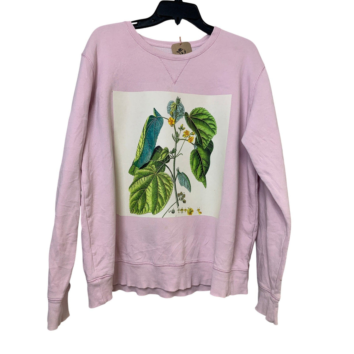 Upcycled Hand Printed Womens XL Vintage Botanical Flower Long Sleeve Sweatshirt