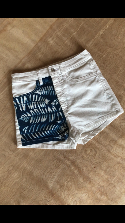 Cyanotype Fern Print Bleached Summer Shorts