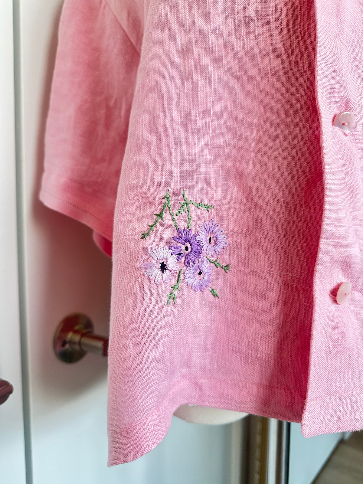 Pink Irish Linen Embroidered Cropped Top by Finding Doll, photo 6