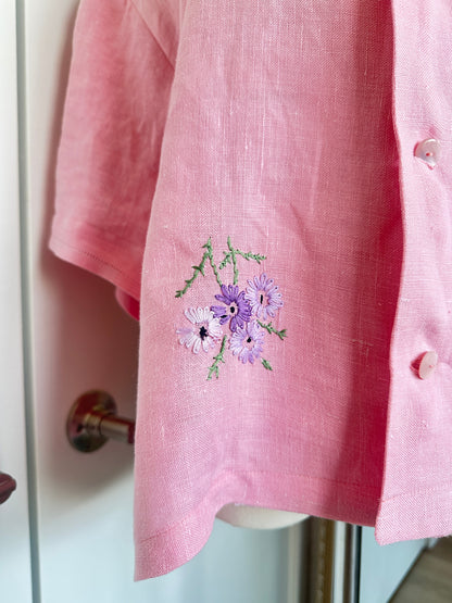 Pink Irish Linen Embroidered Cropped Top by Finding Doll, photo 6