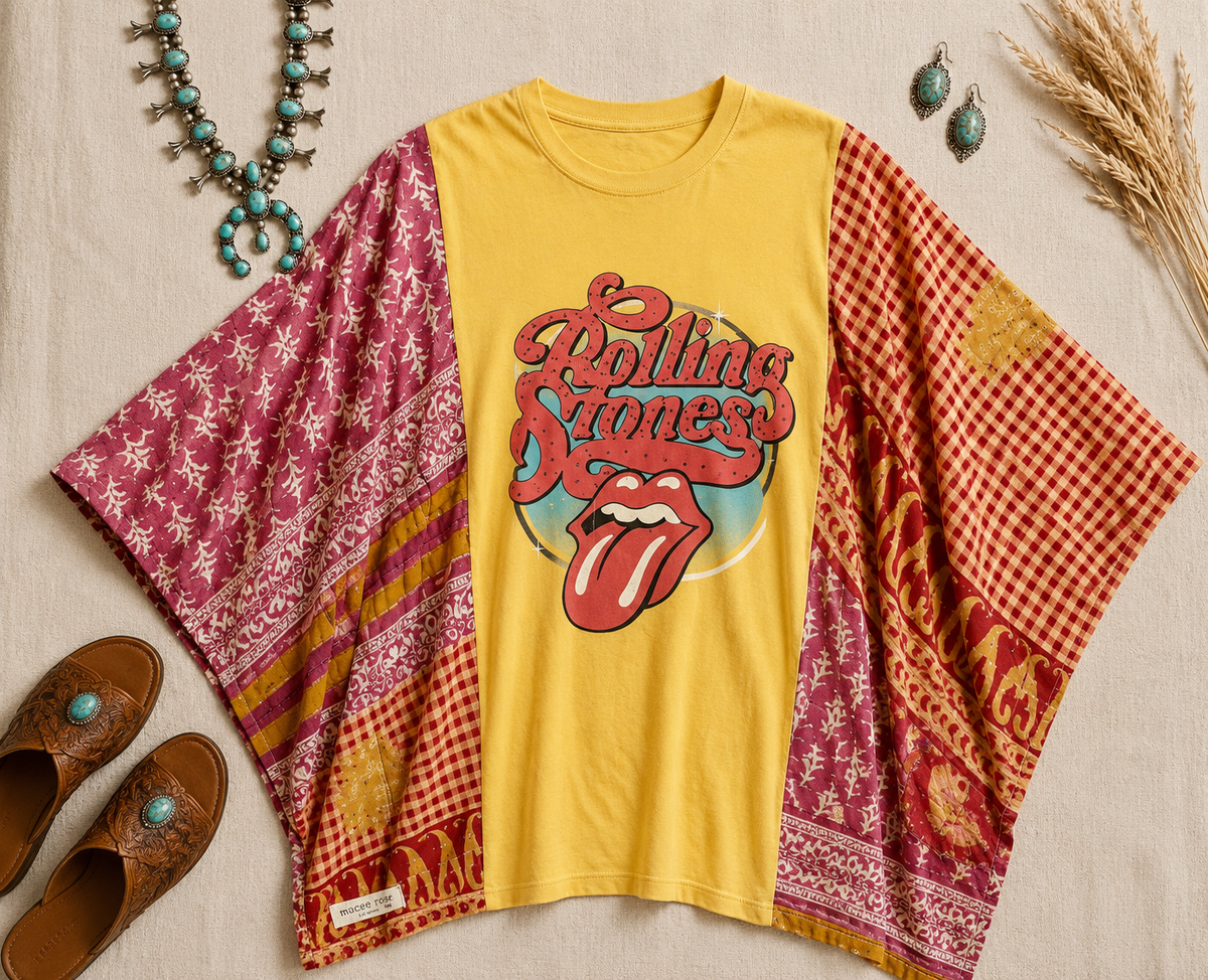 Rolling Stones Inspired Handmade Boho Poncho Top