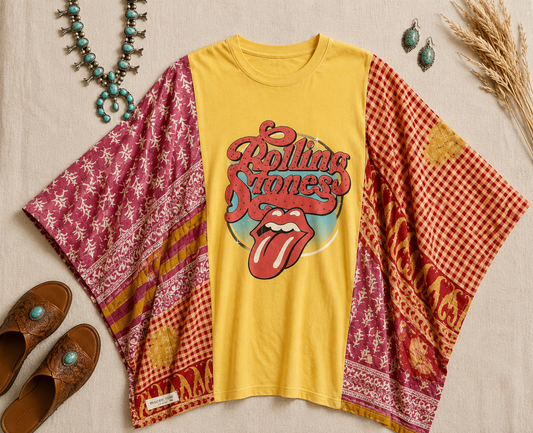 Rolling Stones Inspired Handmade Boho Poncho Top