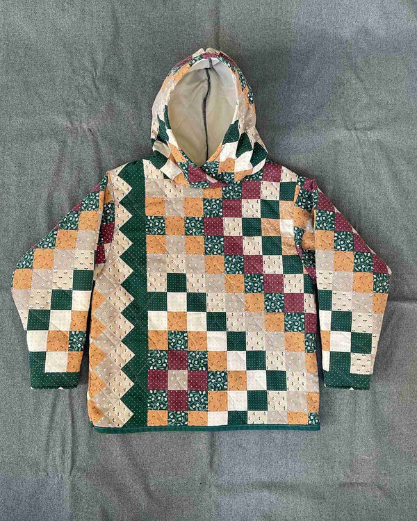 Square Print Upcycled Quilt Hoodie