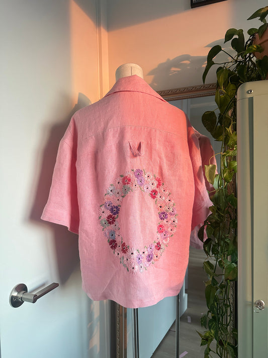 Pink Irish Linen Embroidered Cropped Top by Finding Doll, photo 2