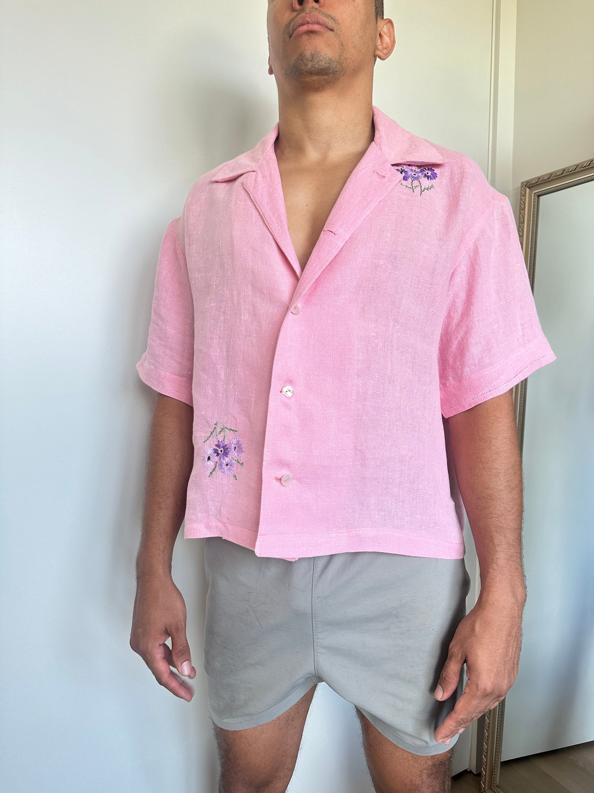 Pink Irish Linen Embroidered Cropped Top by Finding Doll, photo 15