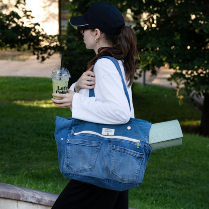Upcycled Denim Sports Tote - Blue