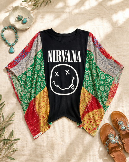 Nirvana Inspired Handmade Boho Poncho Top