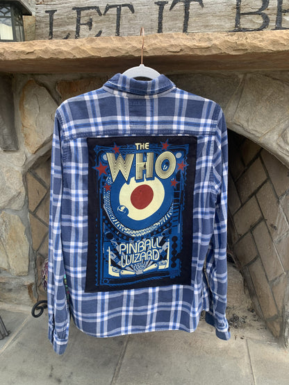 The Who Pinball Wizard Rock Band Music Flannel Shirt with a picture of a clown on it.