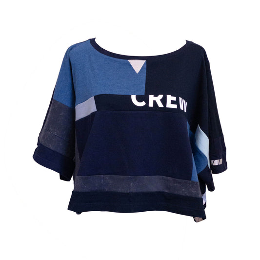 A blue patchwork top