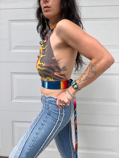Sublime Beaded Halter Backless Halter Crop Top