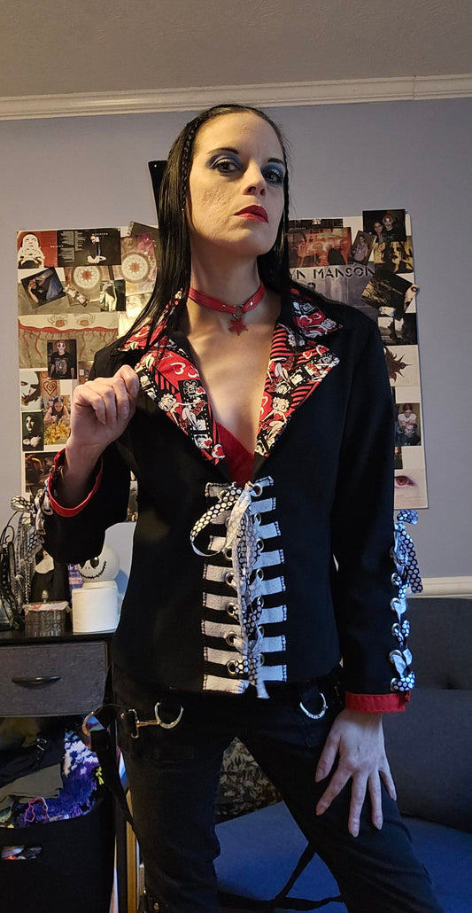 Upcycled Betty Boop Lace Up Blazer - M