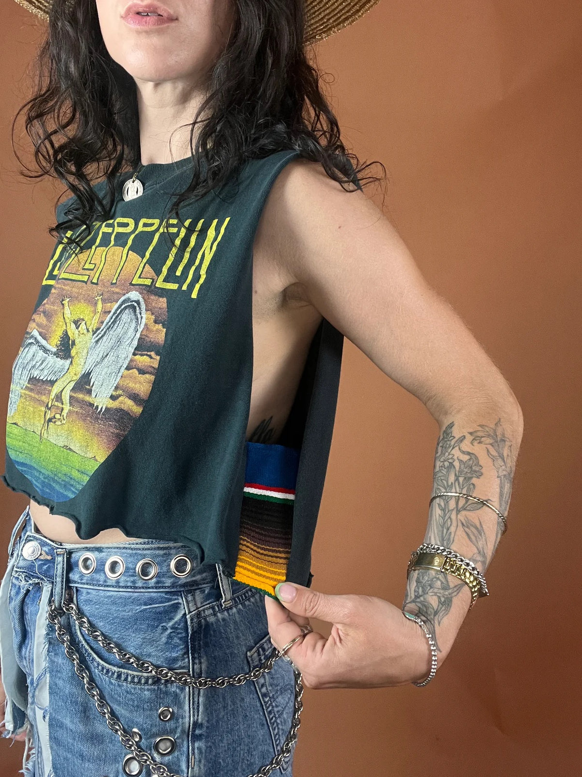 Led Zeppelin Side Stripe Crop Tank Top
