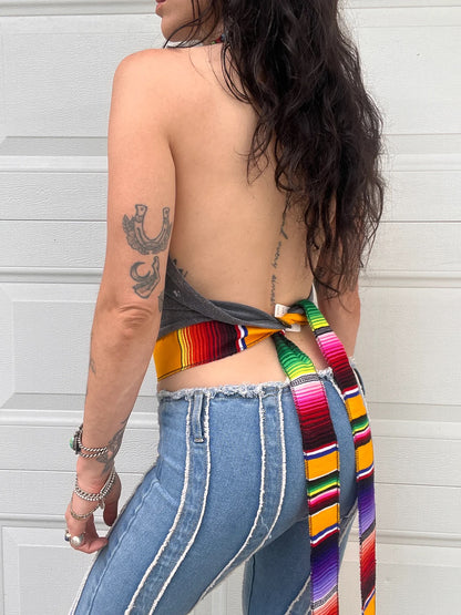 ACDC Beaded Halter Backless Halter Crop Top