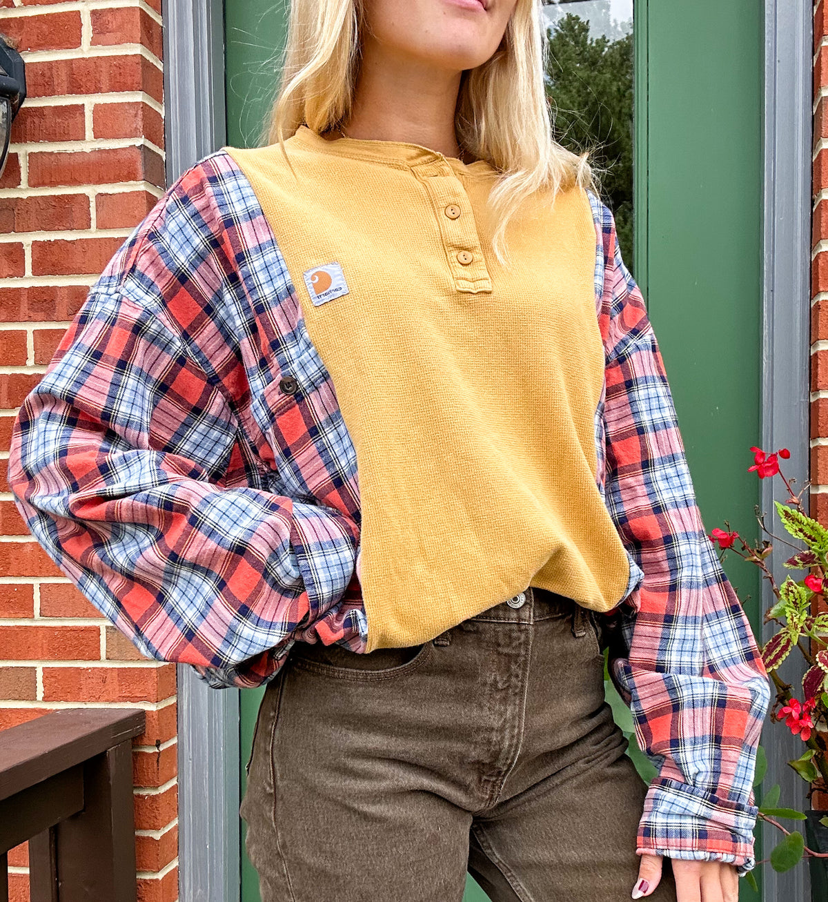 Carhartt flannel henley top.